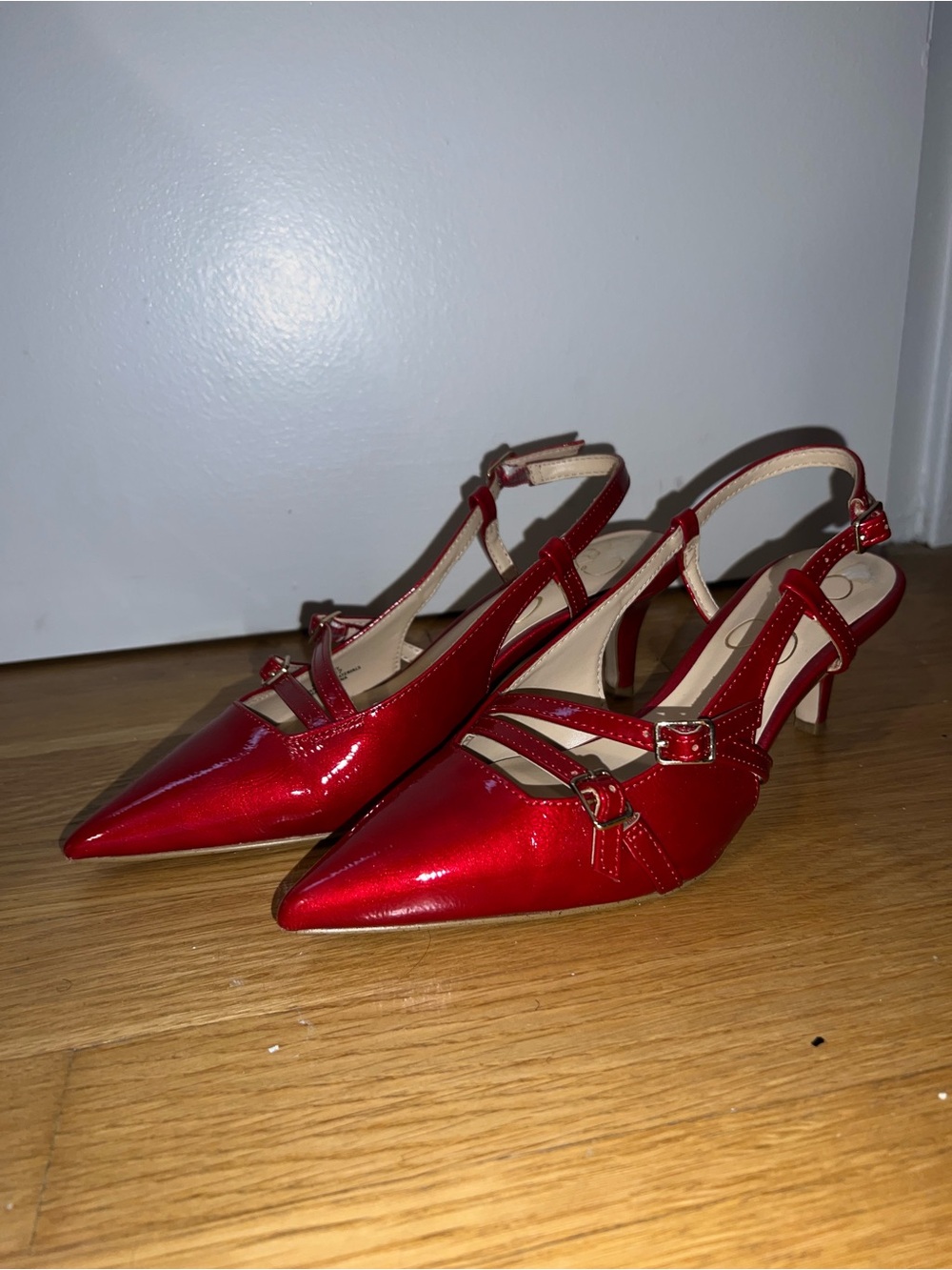 Jessica Simpson Red Pointed Toe Strappy Slingback Heels